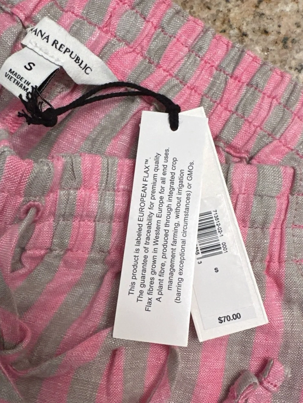 Banana Republic Pink and Gray Striped Linen Button-Down Shirt